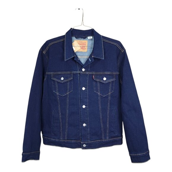 Levi's Denim Trucker Jacket Men's Size Small Dark Rinse Indigo Cotton Red Tab - Picture 11 of 11